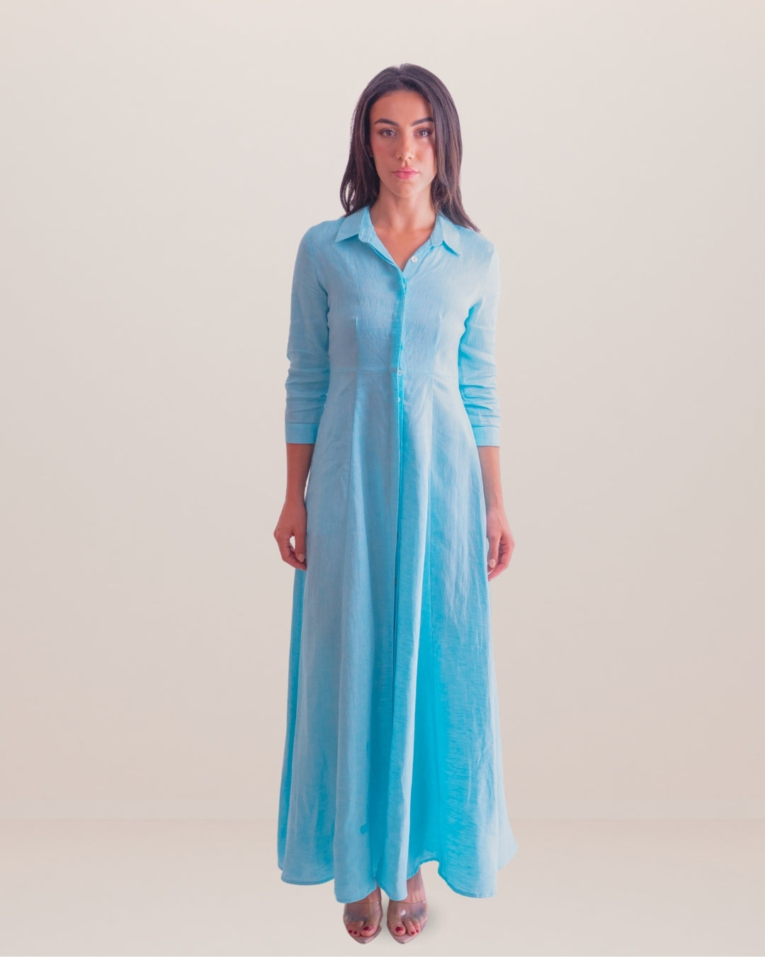 Shirt Dress Long Linen Solid