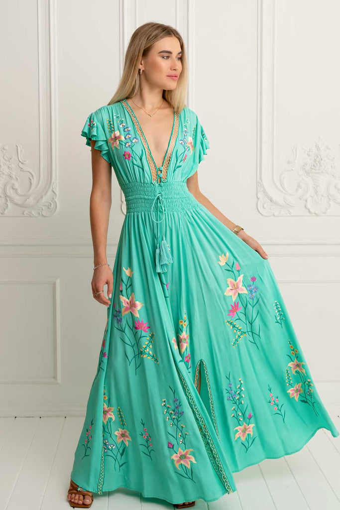 Flores Gown Acqua Green