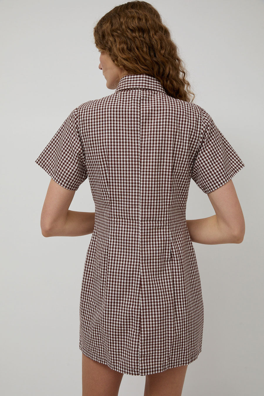 A Bronze Age Sloan Dress in Brown Gingham