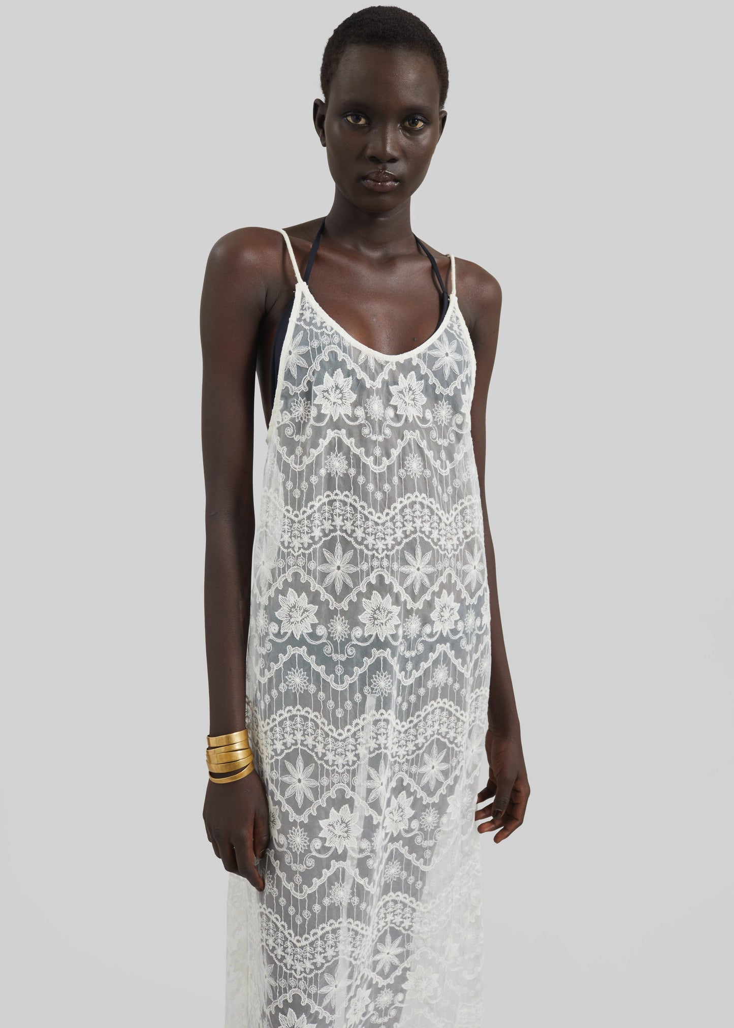 Berzi Sheer Lace Midi Dress - White