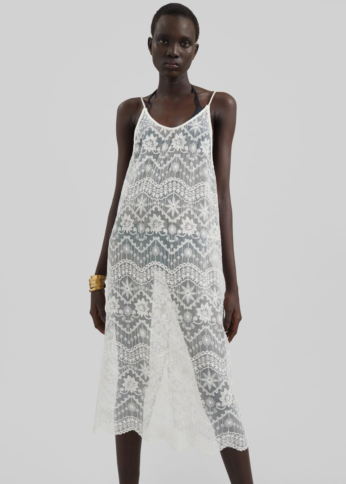 Berzi Sheer Lace Midi Dress - White