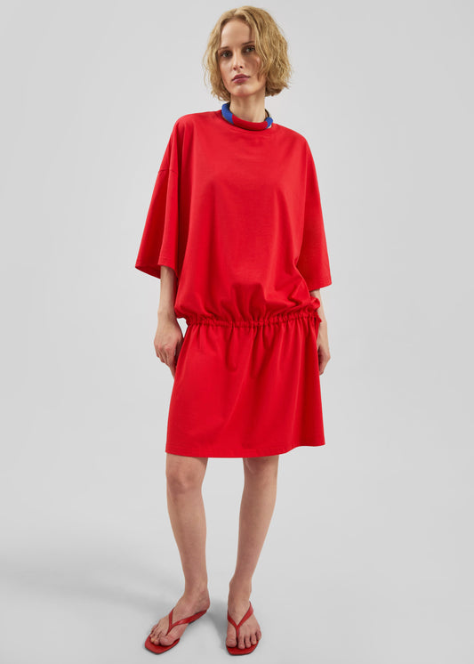 Calitri Drop Waist T-Shirt Dress - Red