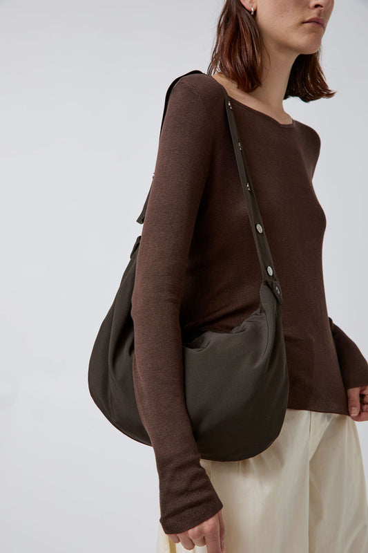 Deiji Studios Press Stud Saddle Bag in Dark Chocolate