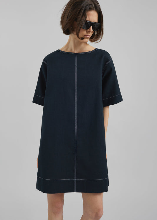 Ellerton Contrast Stitch Dress - Dark Navy