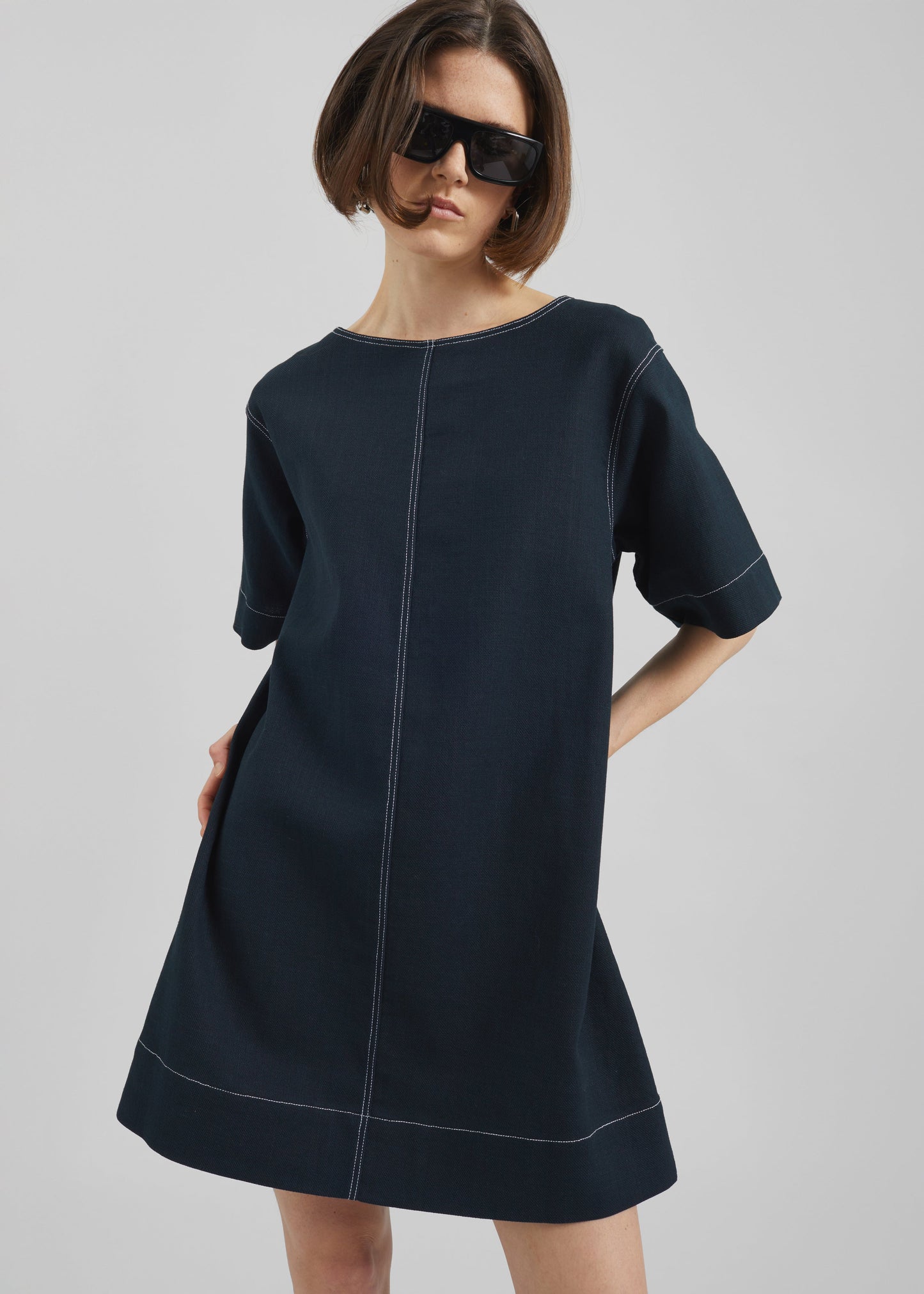 Ellerton Contrast Stitch Dress - Dark Navy