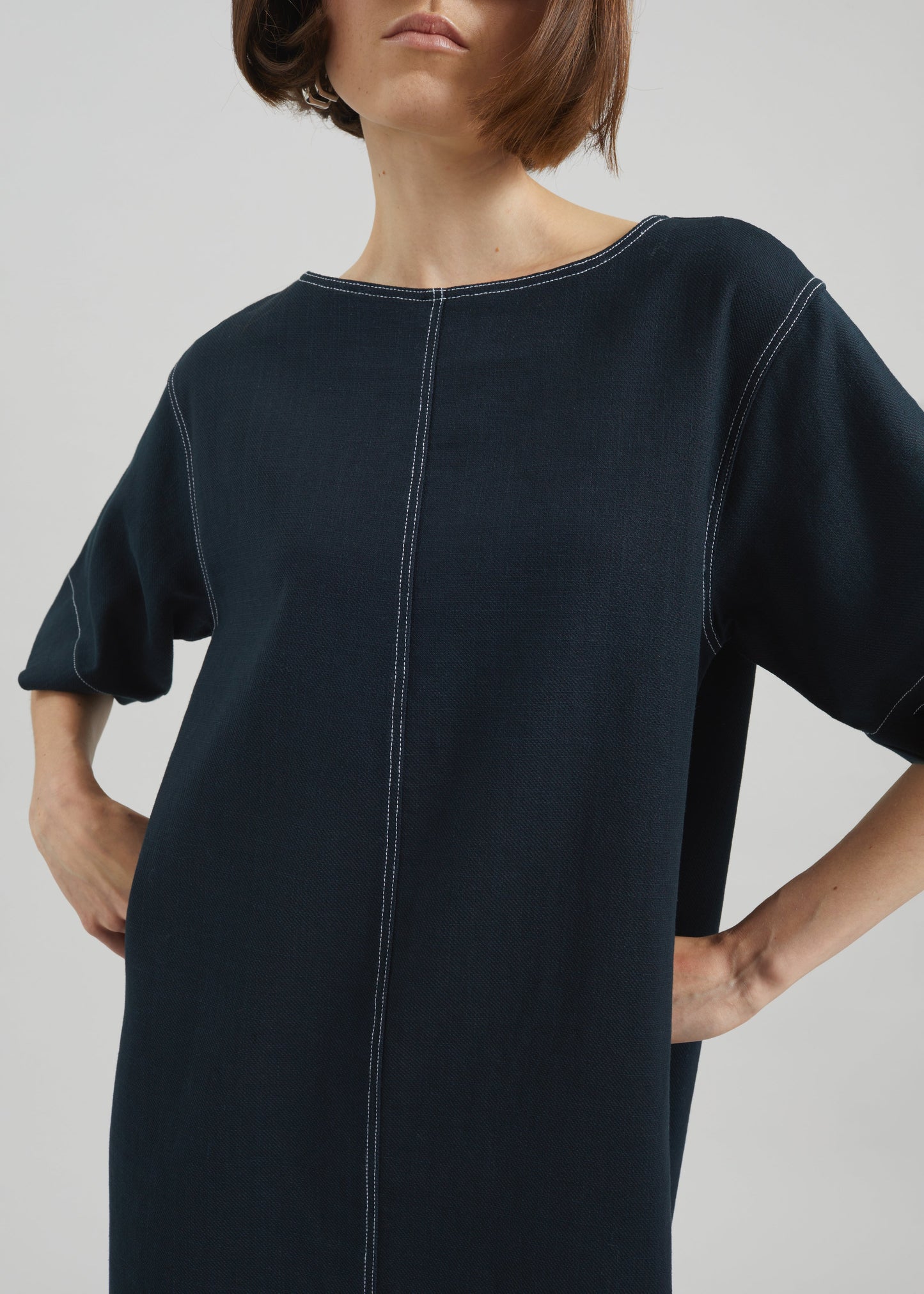 Ellerton Contrast Stitch Dress - Dark Navy