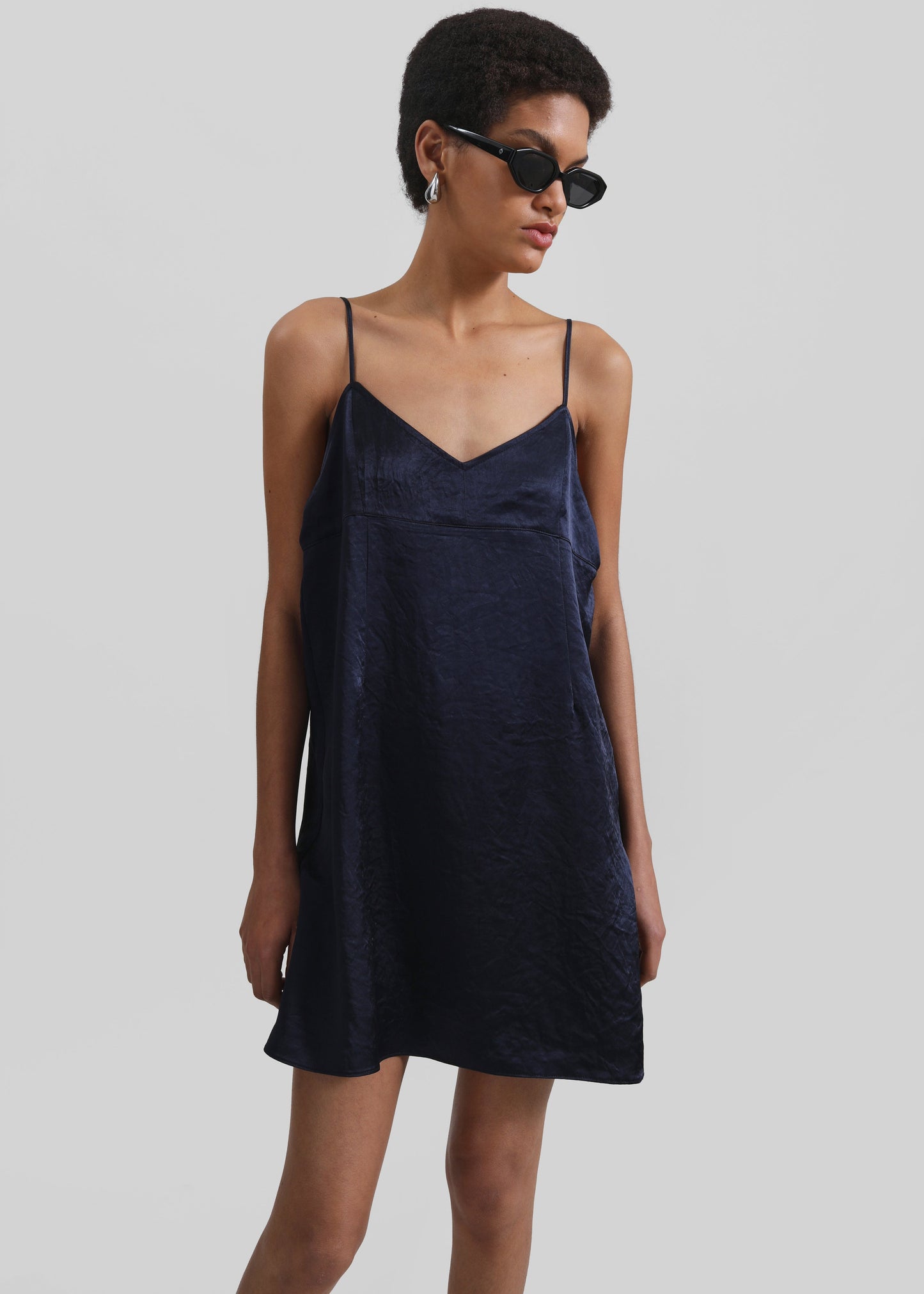 Elma Satin Mini Dress - Navy