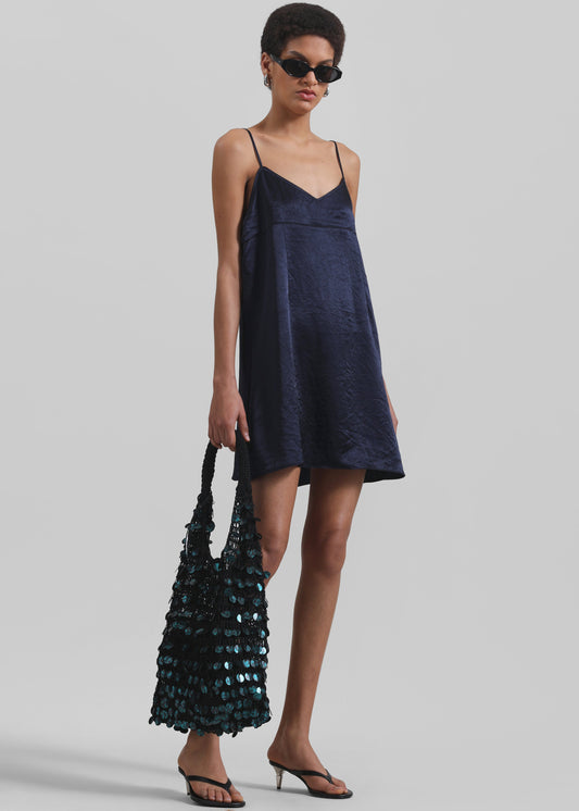 Elma Satin Mini Dress - Navy