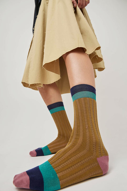 Exquisite J Colorblock Socks in Mustard