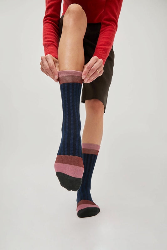 Exquisite J Colorblock Socks in Navy