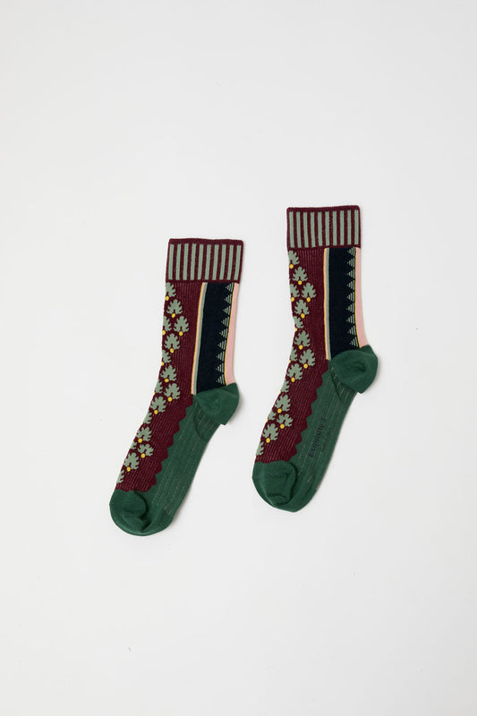 Exquisite J Graphic Socks in Bordeaux