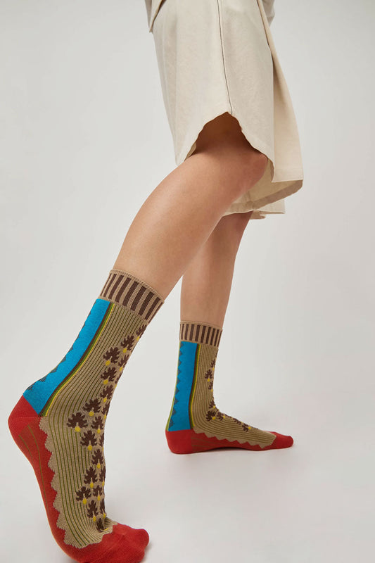 Exquisite J Graphic Socks in Khaki