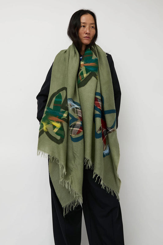 Exquisite J Hand Dyed Scarf with Flowers in Sage