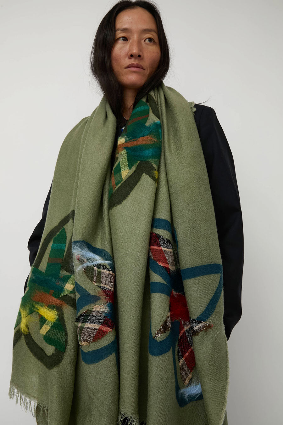 Exquisite J Hand Dyed Scarf with Flowers in Sage