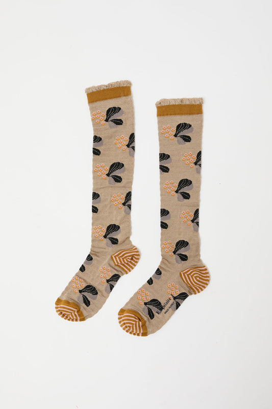 Exquisite J Tall Berries and Flower Socks in Beige