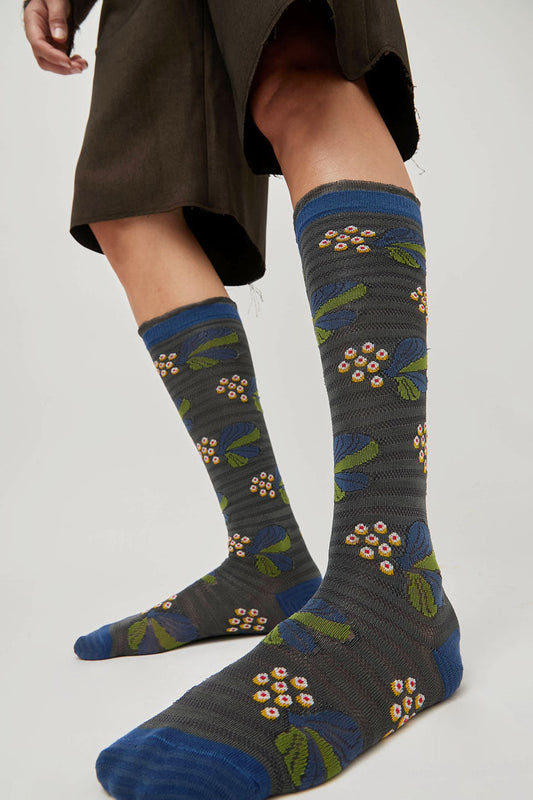 Exquisite J Tall Berries and Flower Socks in Midnight