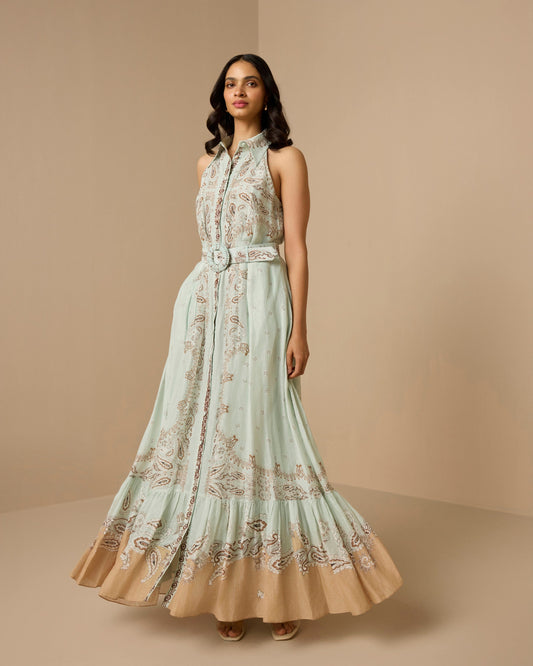 Hemant & Nandita Navi Long Shirt Dress With Buckle Belt