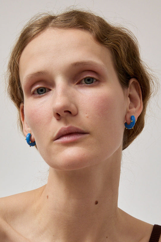 Hannayoo Works Mini Moons Earrings in Bright Blue