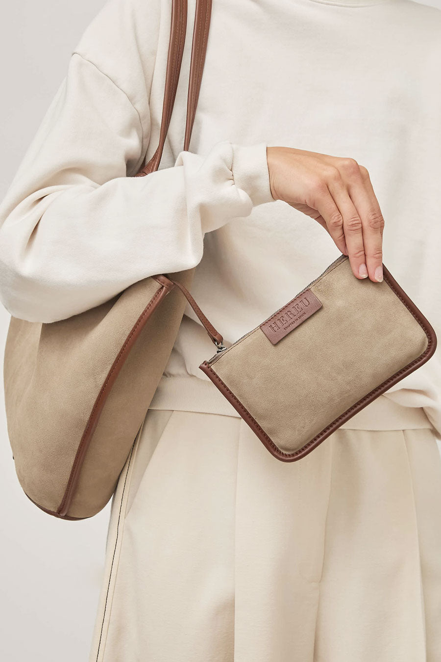 Hereu Escala Suede Bag in Grey and Chestnut