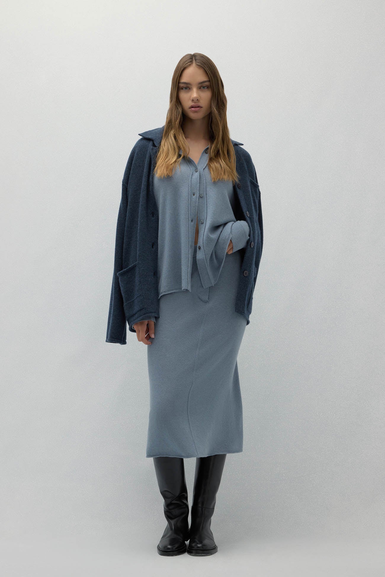 VENICE DENIM CASHMERE MIDI SKIRT