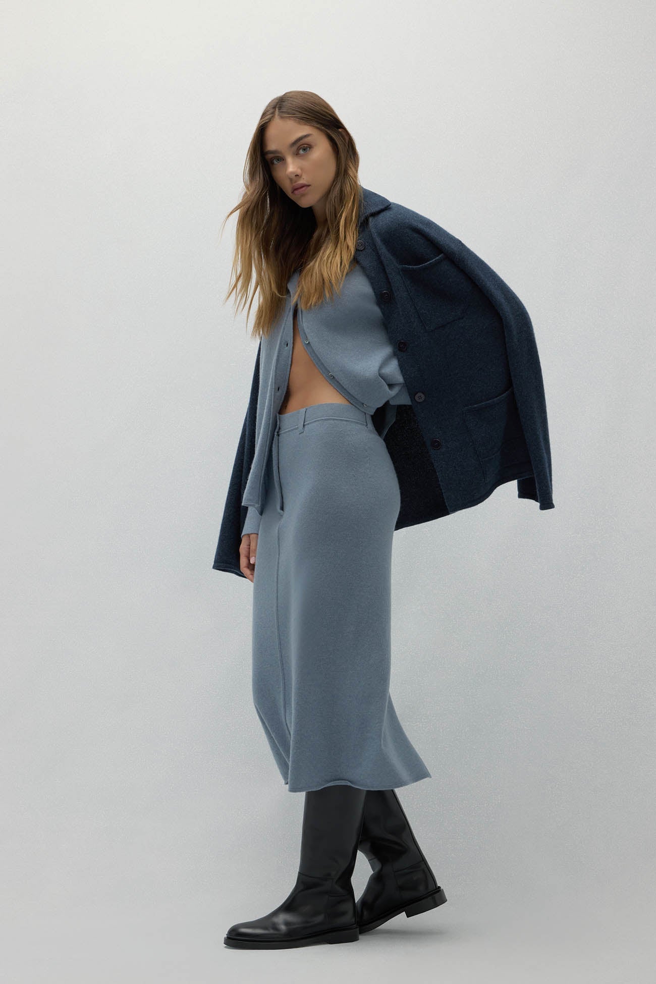 VENICE DENIM CASHMERE MIDI SKIRT