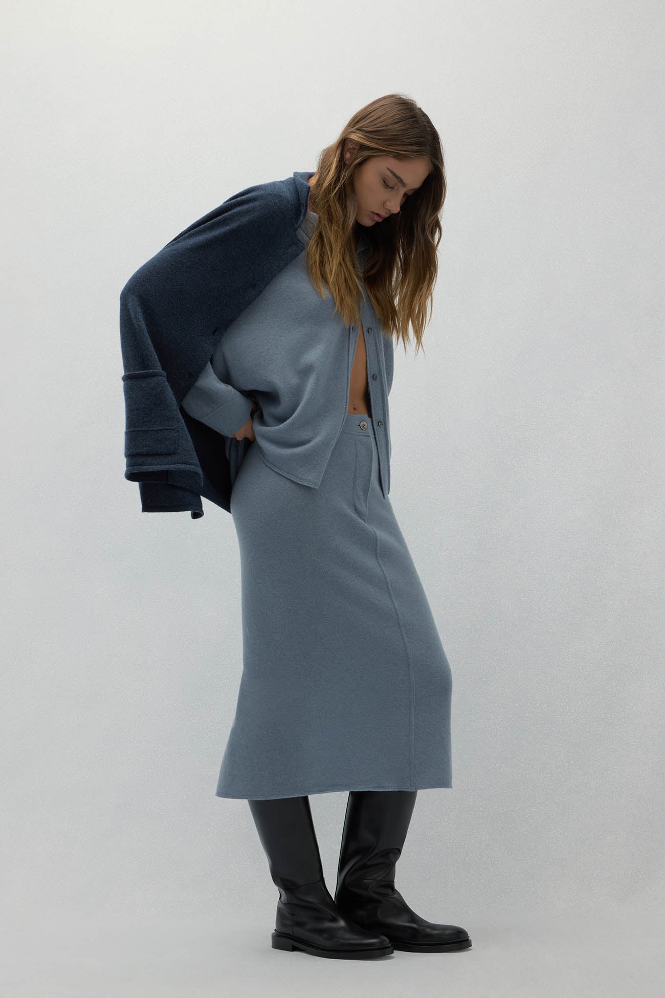 VENICE DENIM CASHMERE MIDI SKIRT