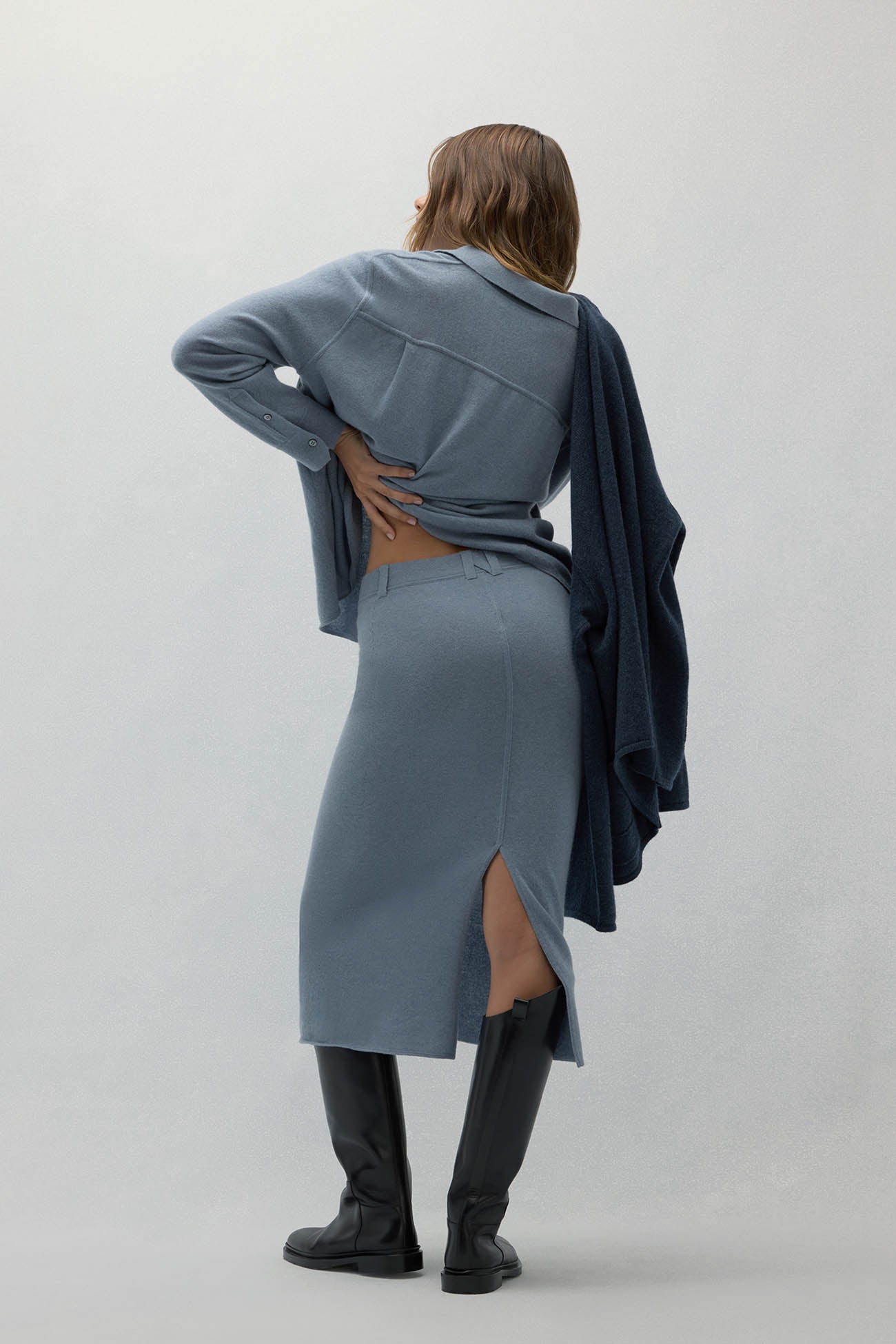 VENICE DENIM CASHMERE MIDI SKIRT