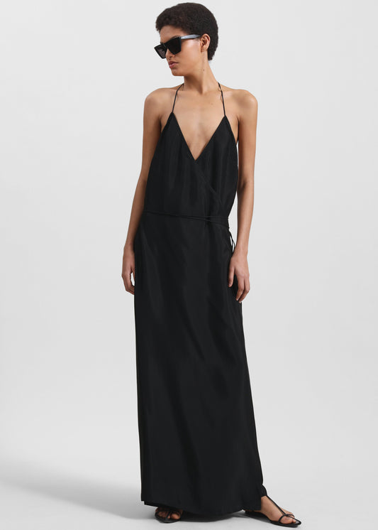 Matin Draped Wrap Dress - Black