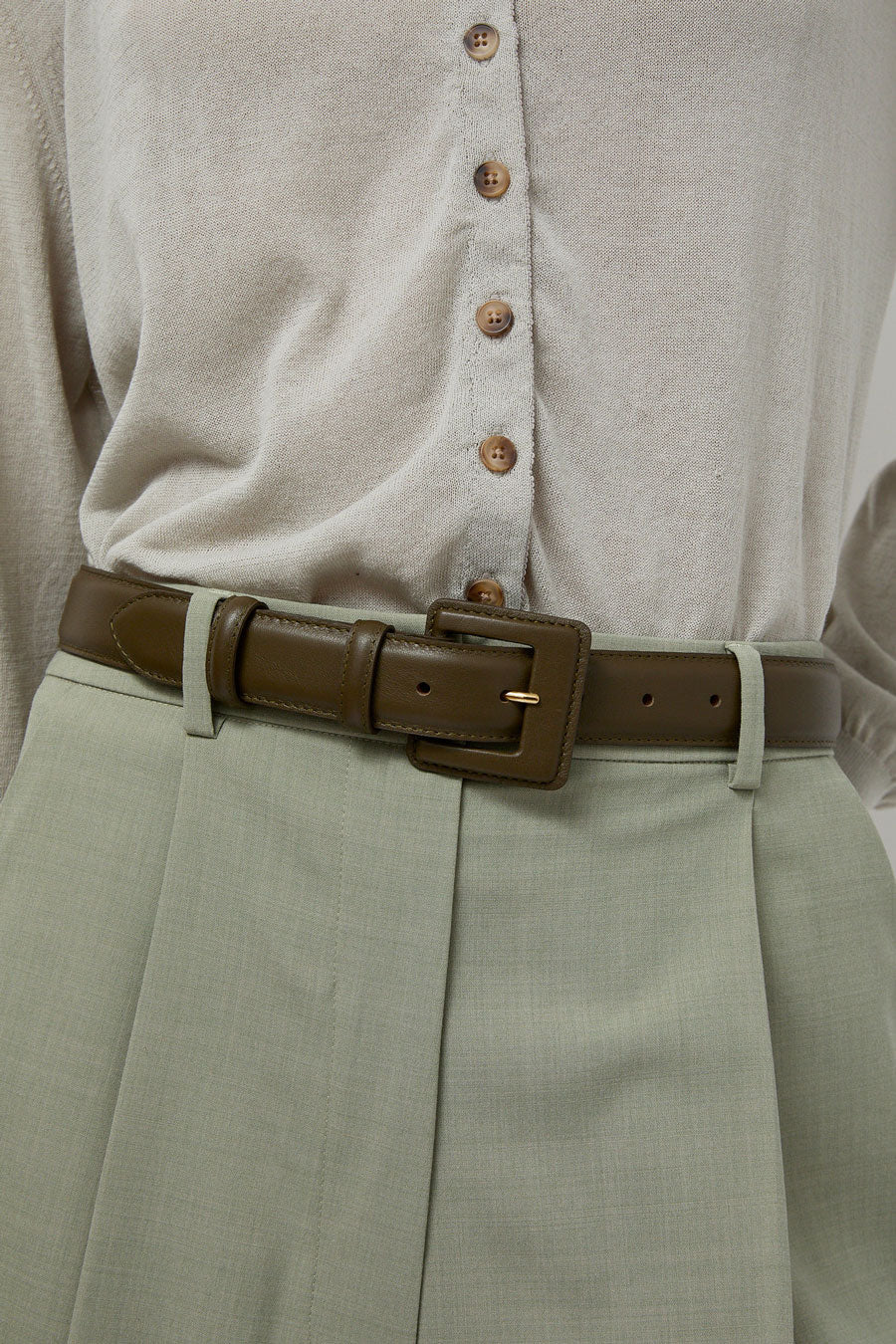 Maison Boinet Covered Buckle Leather Belt in Truffle