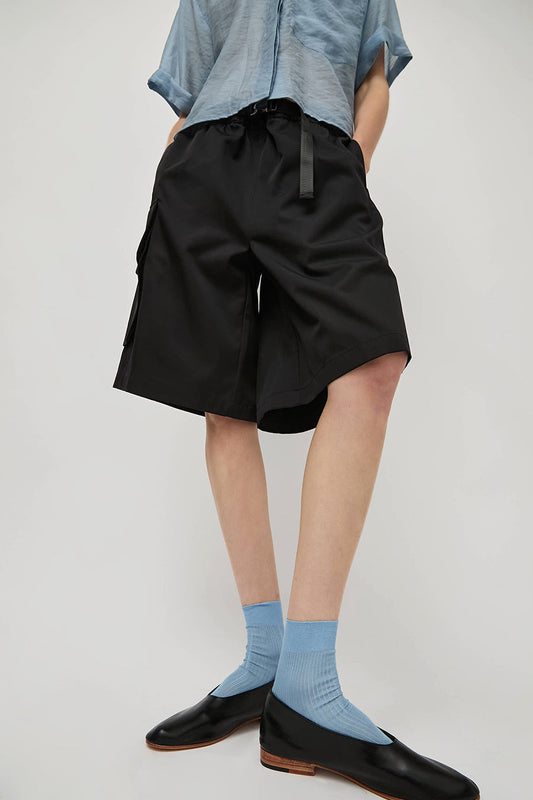 Maria La Rosa Silk Ribbed Ankle Socks in Cielo