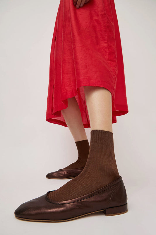 Maria La Rosa Silk Ribbed Ankle Socks in Cocco
