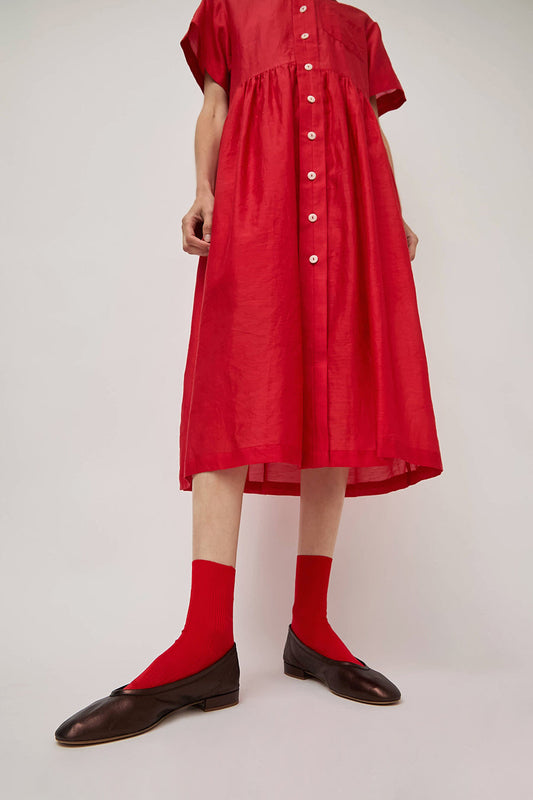 Maria La Rosa Silk Ribbed Ankle Socks in Rosso Lacca