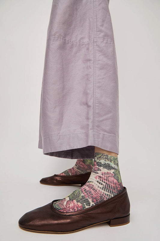 Maria La Rosa Spring Silk Ankle Socks in Mixed Flowers Dark