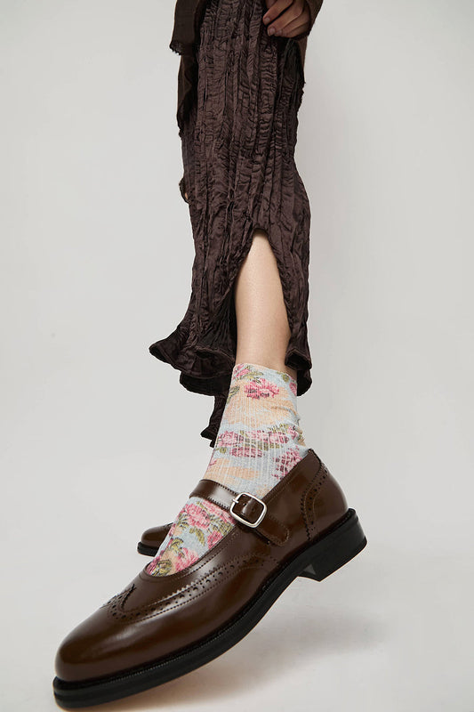 Maria La Rosa Spring Silk Ankle Socks in Mixed Flowers Light