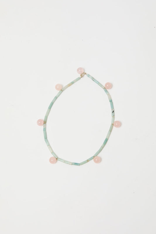 Mussels and Muscles Dew Necklace in Rose Quartz and Amazonite