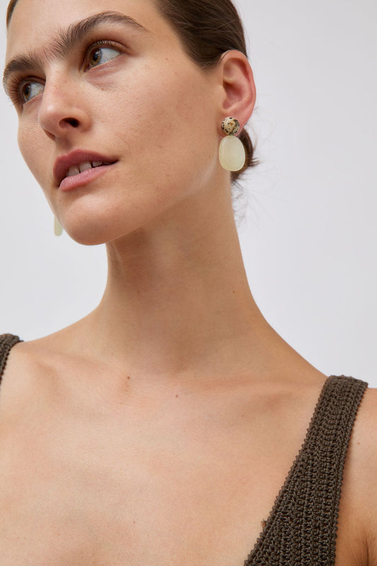 Mussels and Muscles Pebbles Earrings in Jade and Dalmatian