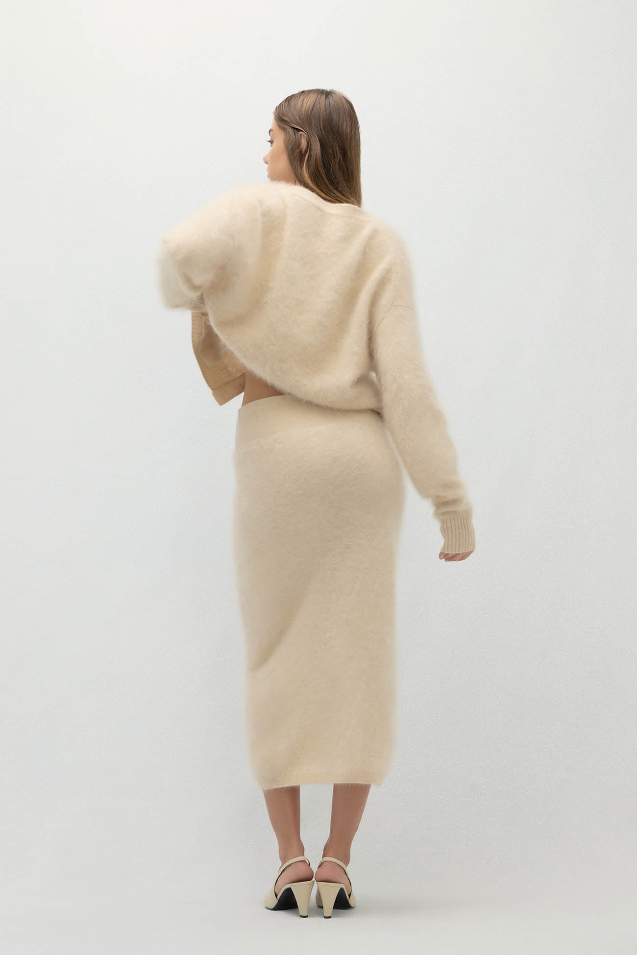 FRANCESCA BRUSHED CASHMERE MIDI SKIRT