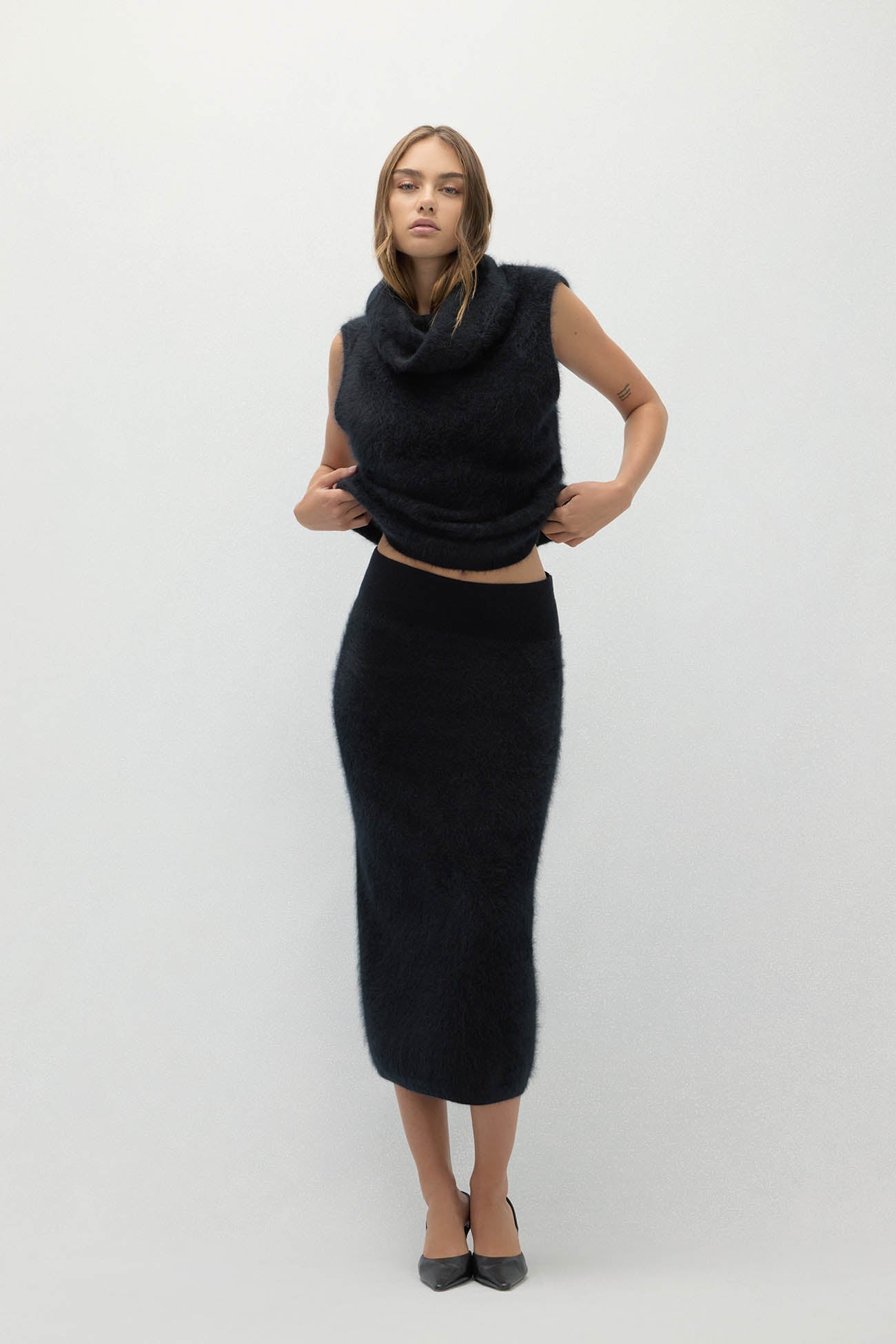 FRANCESCA BRUSHED CASHMERE MIDI SKIRT