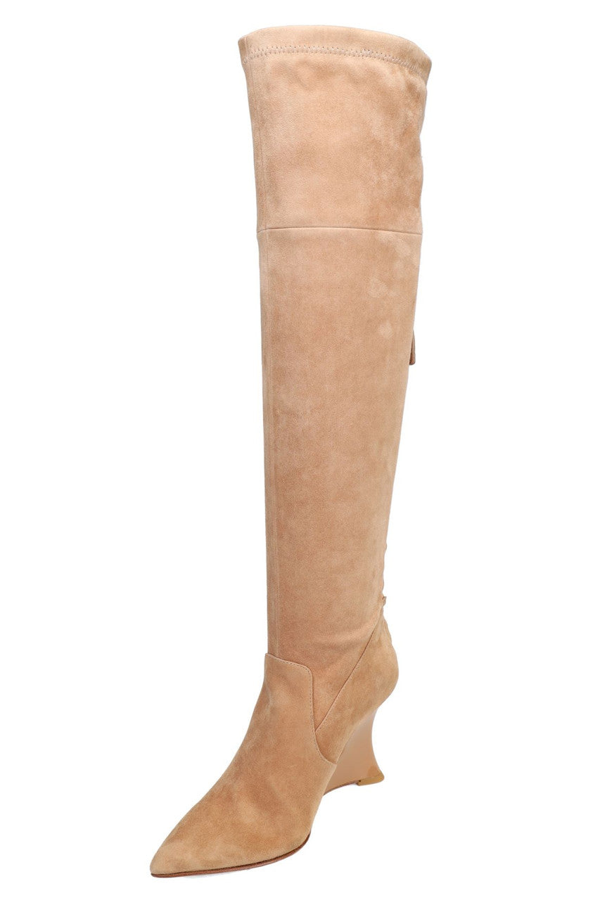 Natsu Stretch Suede Over the Knee Wedge Boot