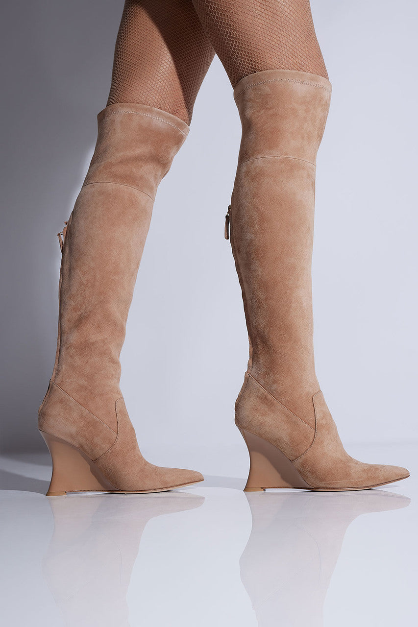 Natsu Stretch Suede Over the Knee Wedge Boot