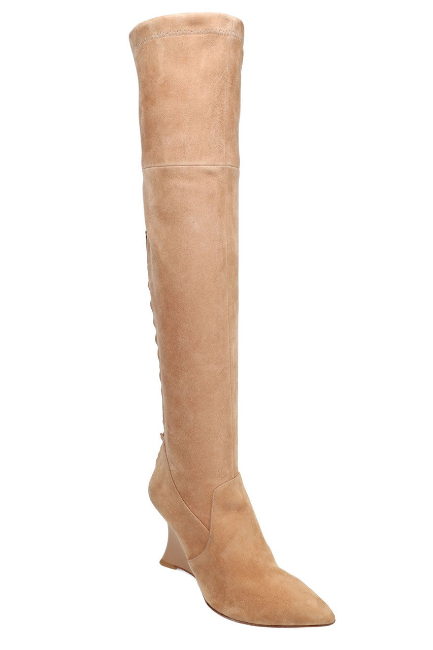 Natsu Stretch Suede Over the Knee Wedge Boot