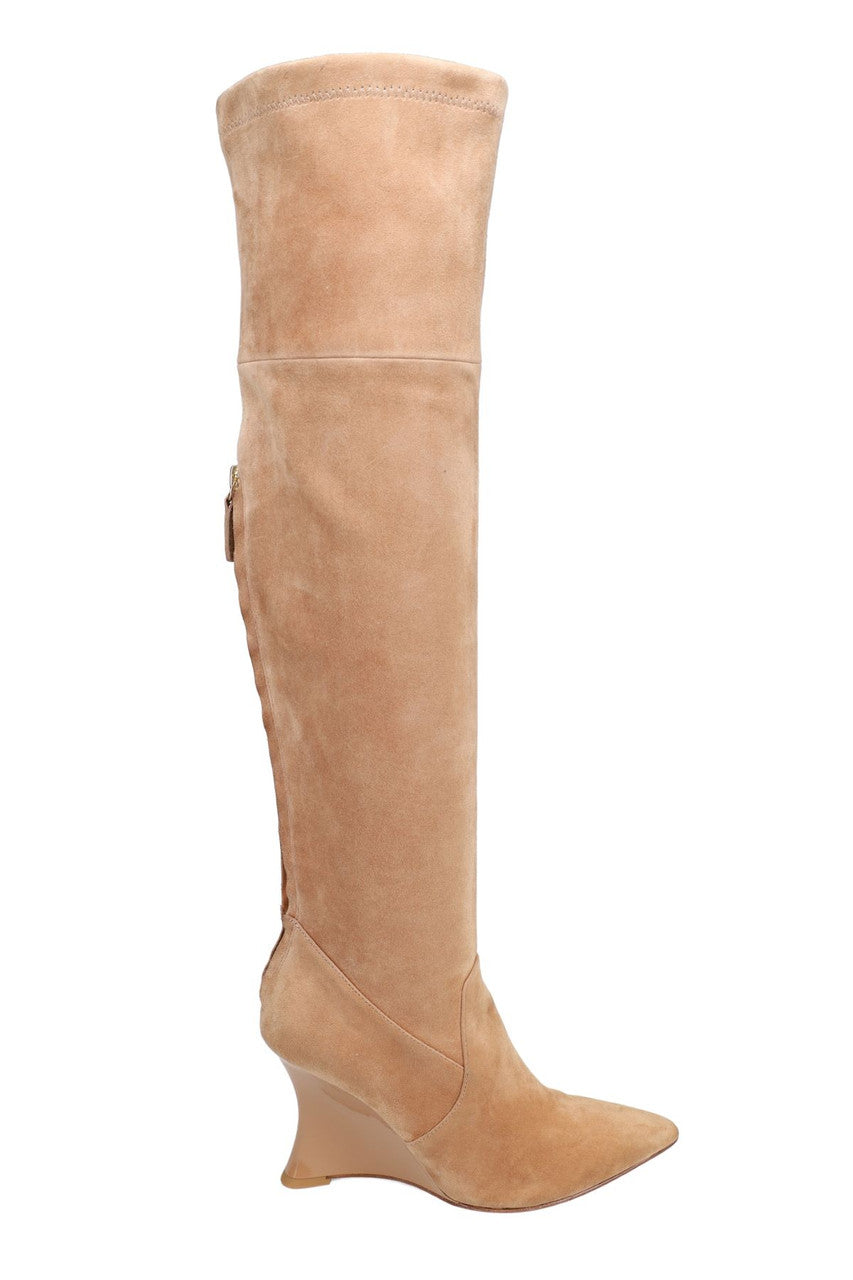 Natsu Stretch Suede Over the Knee Wedge Boot