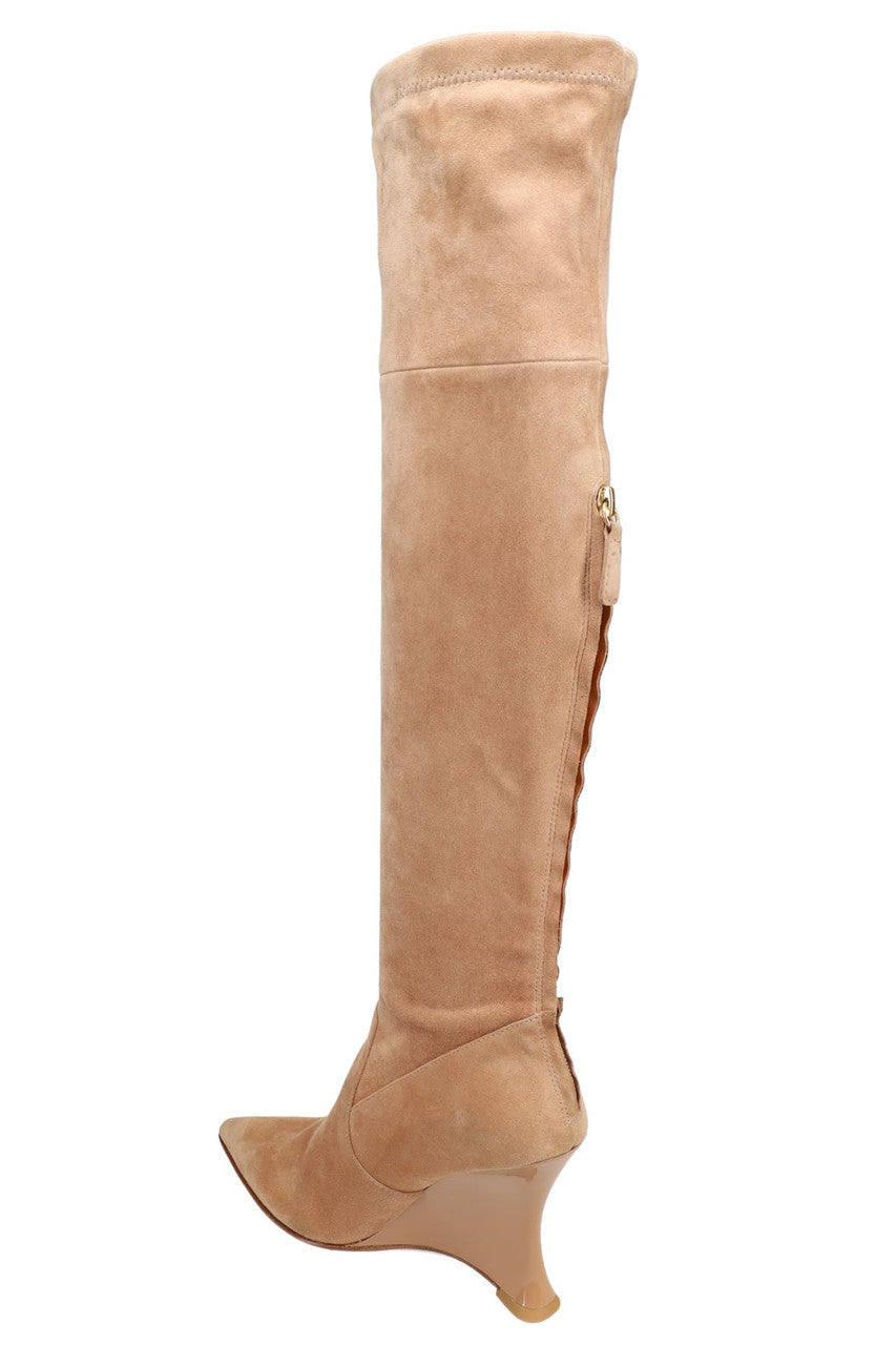 Natsu Stretch Suede Over the Knee Wedge Boot