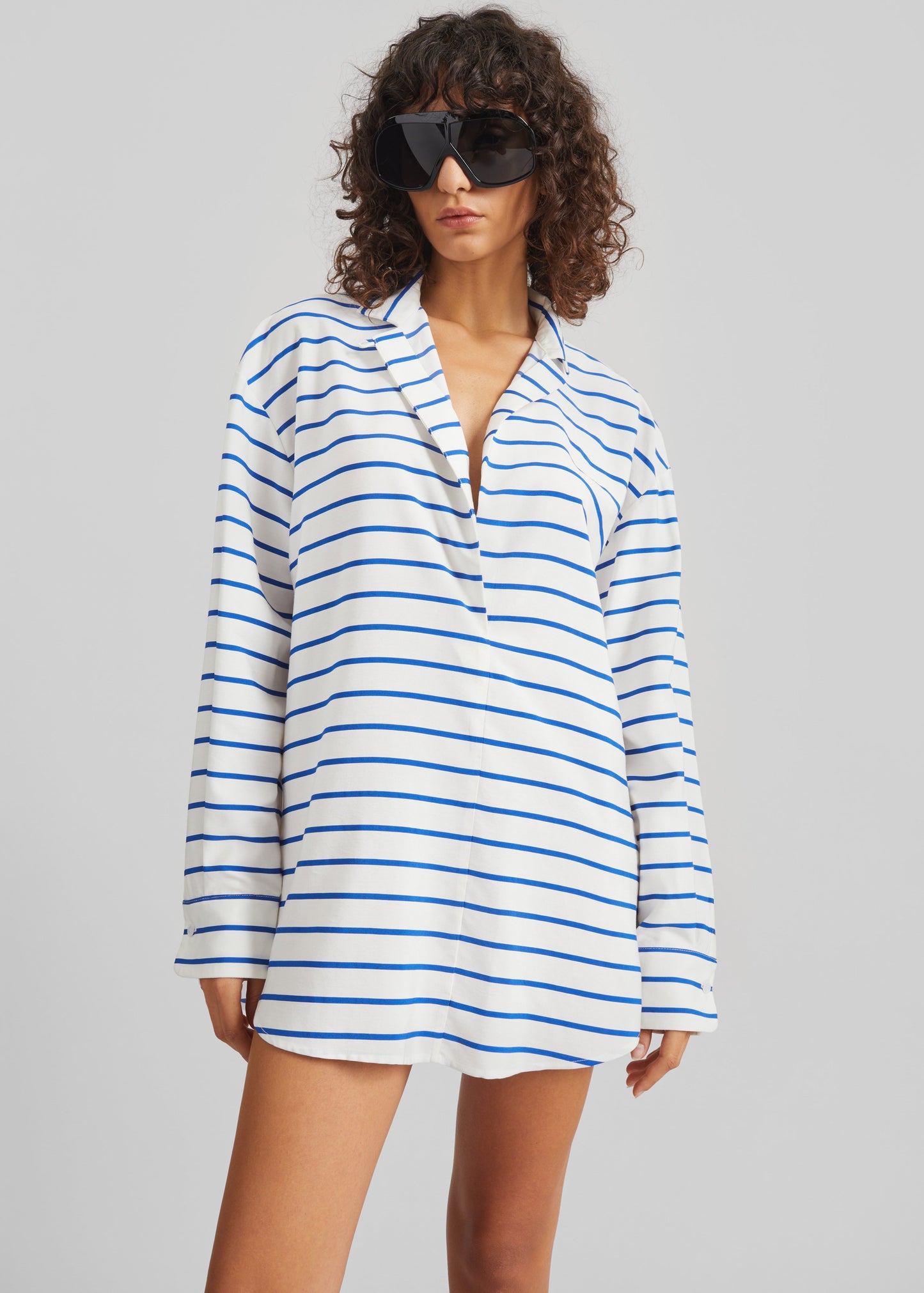 Picos Shirt Dress - White/Blue Stripe