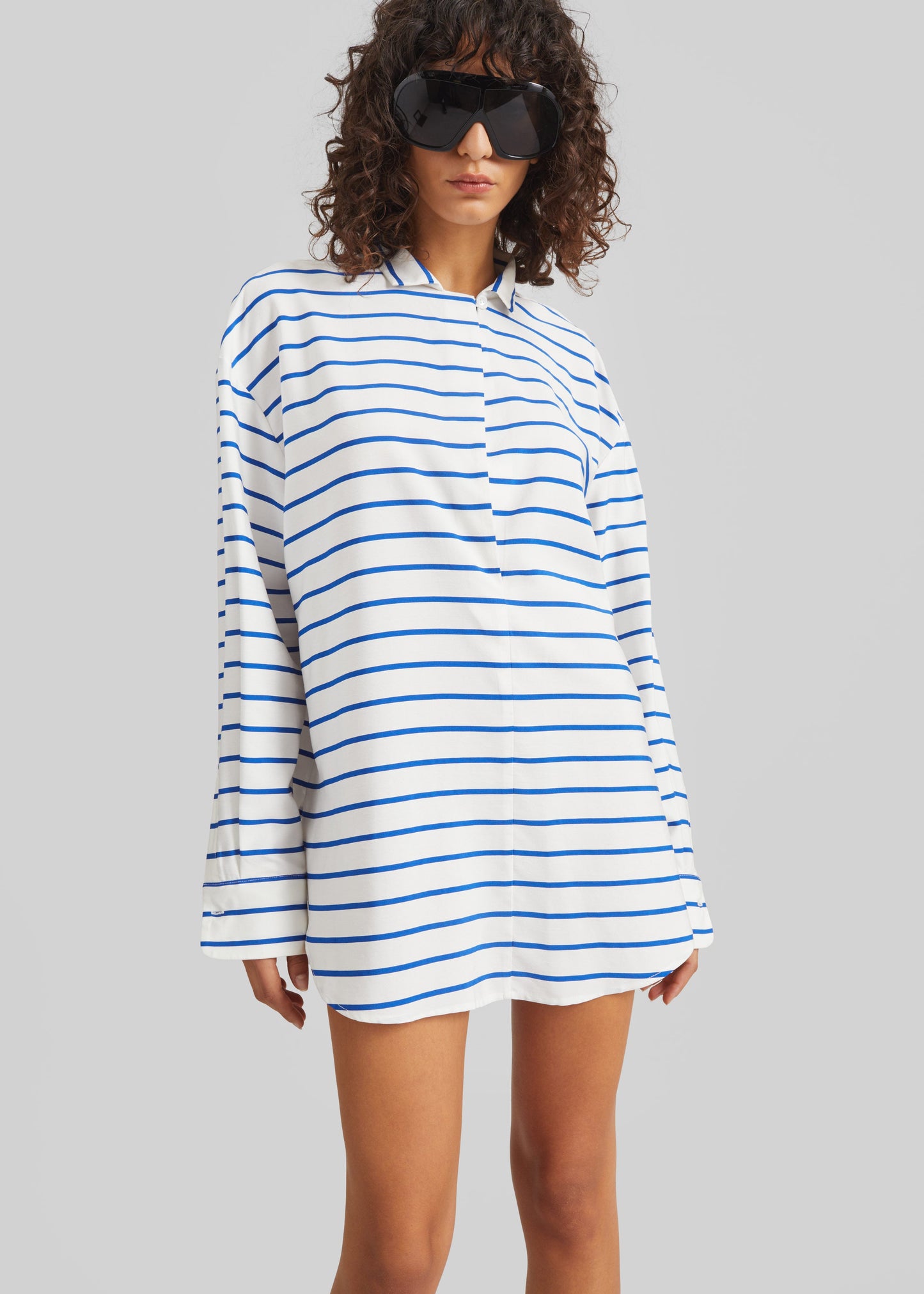 Picos Shirt Dress - White/Blue Stripe