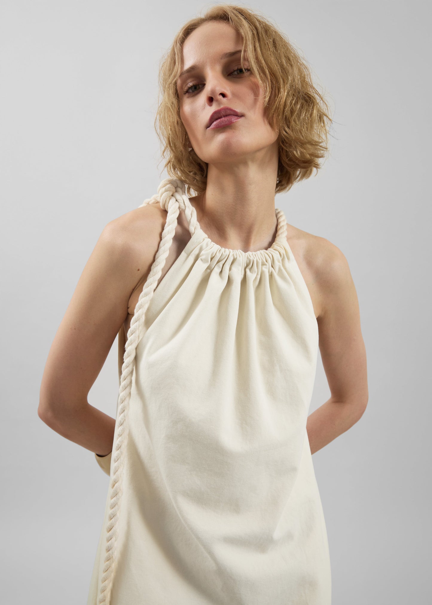 Sarnico Rope-Tie Halter Dress - Cream