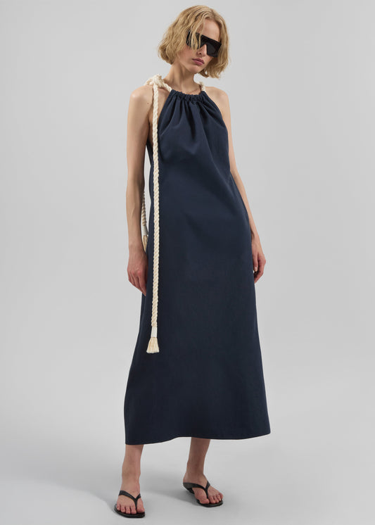 Sarnico Rope-Tie Halter Dress - Navy