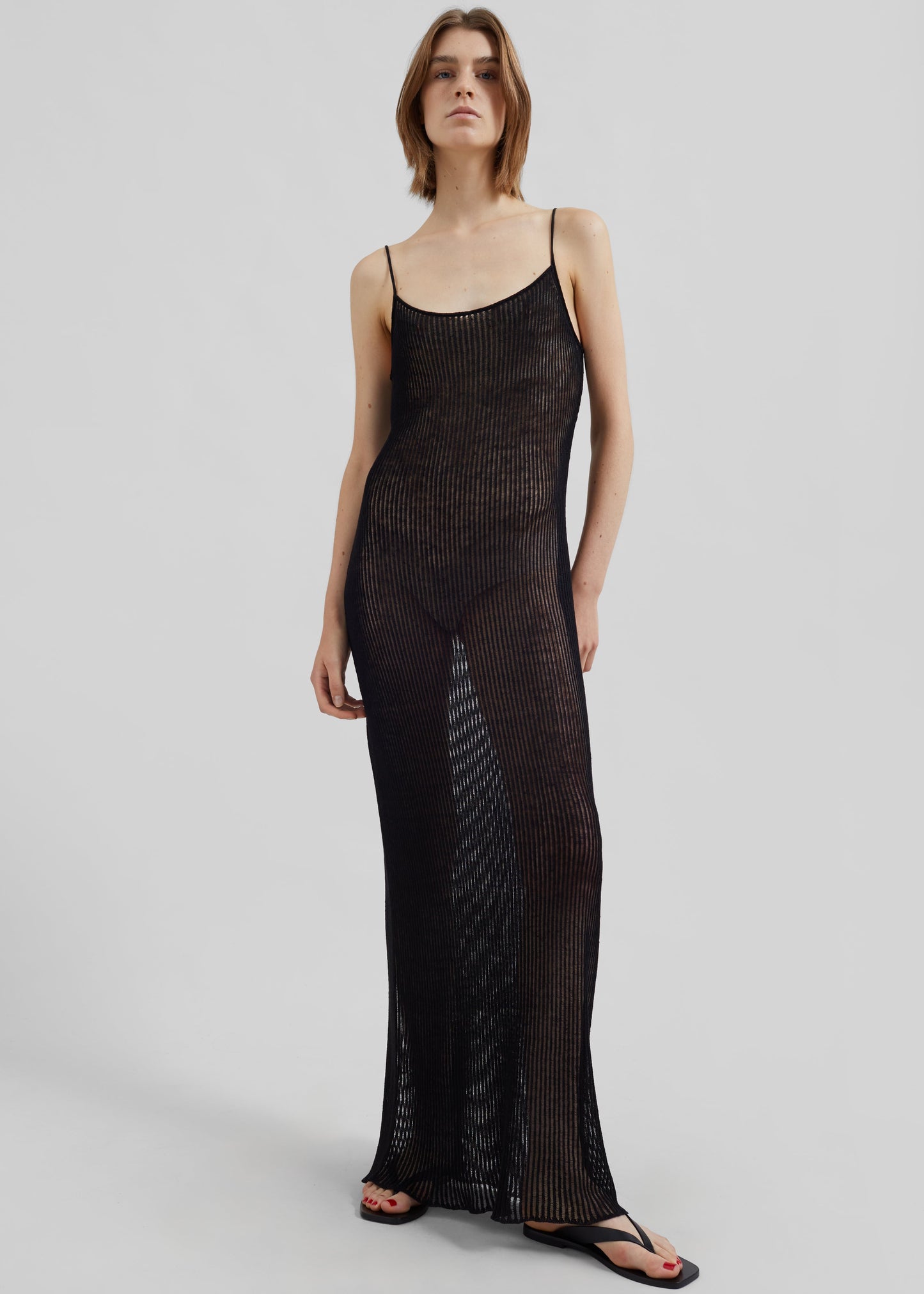 Sienna Semi Sheer Ribbed Dress - Black