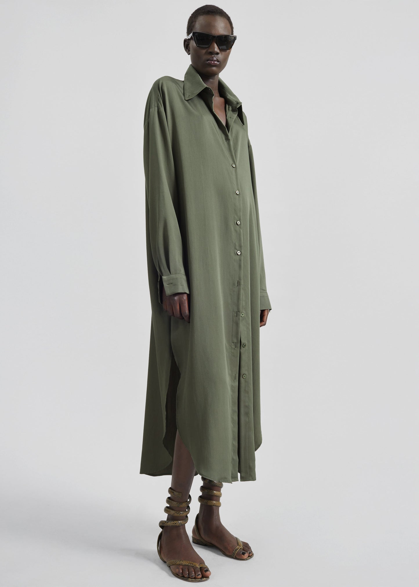 Silvan Neck Tie Shirt Dress - Olive