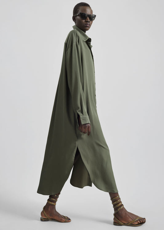 Silvan Neck Tie Shirt Dress - Olive
